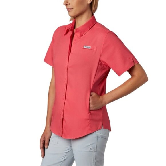 Columbia PFG Short Sleeve Shirt‎ Women’s Size Large Bright Geranium Tamiami II - Picture 1 of 12